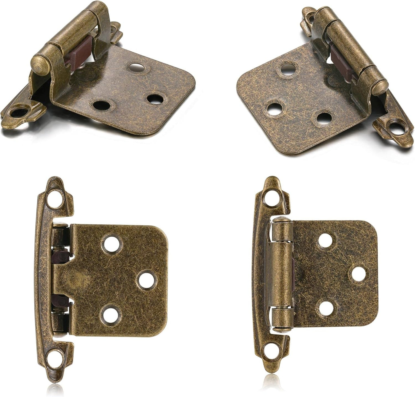 10 Pack (5 Pair) Antique Brass Self Closing Cabinet Hinges for Kitchen Cabinet Door, 1/2" Overlay (Variable) V1258-DP02-WO-452
