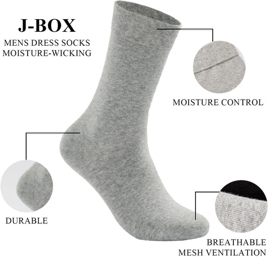 Men's Dress Socks 6 pairs Black Cotton Crew Socks, Anti-Odor&Breathable for Business/Casual, Size 6-15 V1258-DP02-WO-478