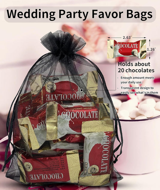 100PCS Sheer Organza Bag 5''X7'' Black Mesh Bags Drawstring Gift Bag Small for Jewelry Goodie Candy Wedding V1258-DP02-WO-495