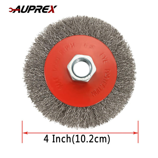 5 Pack 4 Inch Coarse Crimped Wire Wheel Brush for Angle Grinder with 5/8 Inch-11 Threaded Arbor - 0.014 Inch V1258-DP02-WO-525