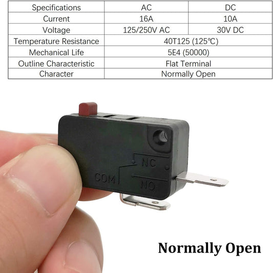 Microwave Oven Door Switch Replacement Part, 16A 125VAC, KW3AT-16 (Downward Compatible with KW3A-16), 2X V1258-DP02-WO-529