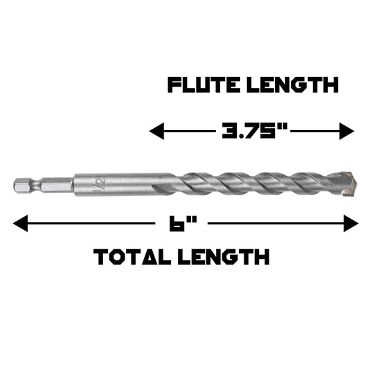 1/2 Inch Masonry Drill Bits (2 Pack - 6" Length Industrial Grade) Carbide Tipped Easily Cuts Through V1258-DP02-WO-544