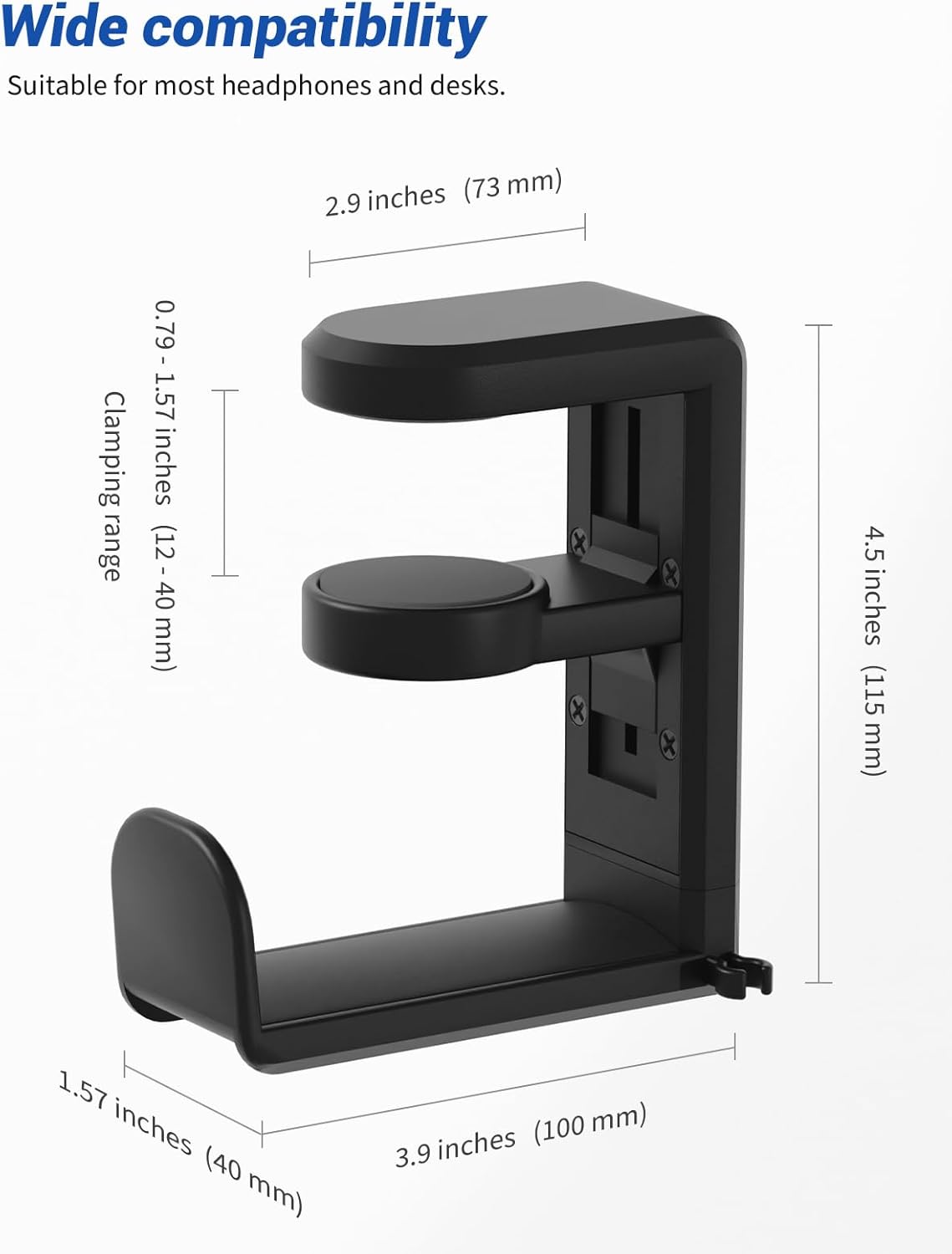 Headphone Hook - Under Desk Headphone Holder with 360-Degree Adjustable Rotation, Black V1258-DP02-WO-577
