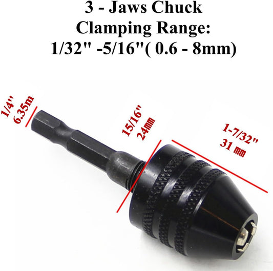 Drill Bit Adapter with 1/4 Hex Shank - 3Pcs Small Drill Chuck Extension for Impact Driver V1258-DP02-WO-592