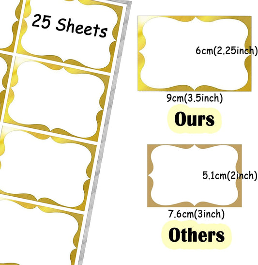 Gold Foil Name Tags Stickers, 3.5" x 2.25" Adhesive Sticky Name Tags Gift Labels for Class Union, Conference, V1258-DP02-WO-603