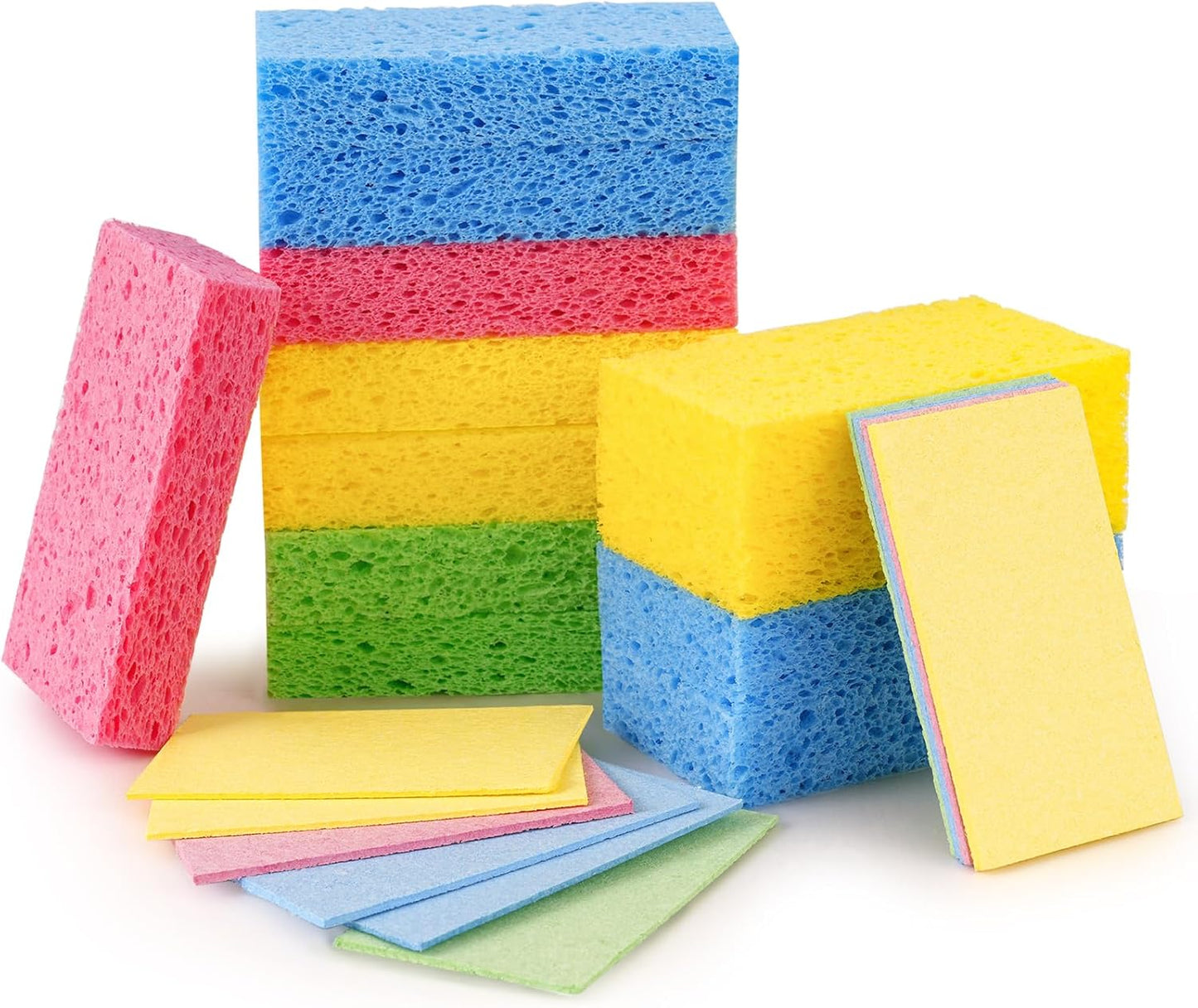 12-Count Cellulose Sponges, Non-Scratch Kitchen Sponges for Dish,Colorful Compressed Dish Scrubber Sponge for V1258-DP02-WO-609