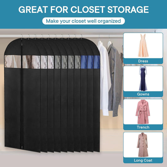 Dress Bags for Gowns, 65" Long Garment Bags for Hanging Clothes, 3-Pack Foldable Dress Cover with Clear V1258-DP02-WO-68