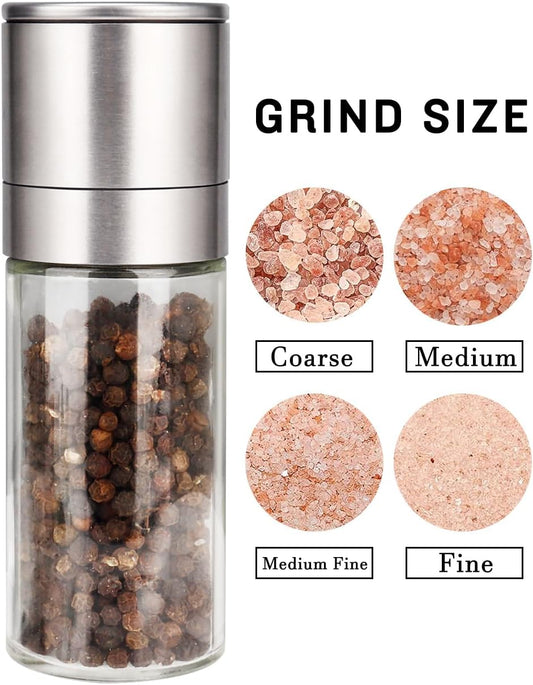 Salt and Pepper Grinder Set, Pepper Mill, Sea Salt Shaker Grinder Refillable, Adjustable Coarseness, V1258-DP02-WO-701