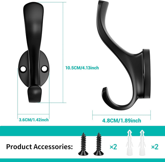 Coat Hooks Heavy Duty - Wall Mount Metal Towel Hooks Screw-in Wall Hooks for Hanging Hat, Towel, Key, Robe, V1258-DP02-WO-737