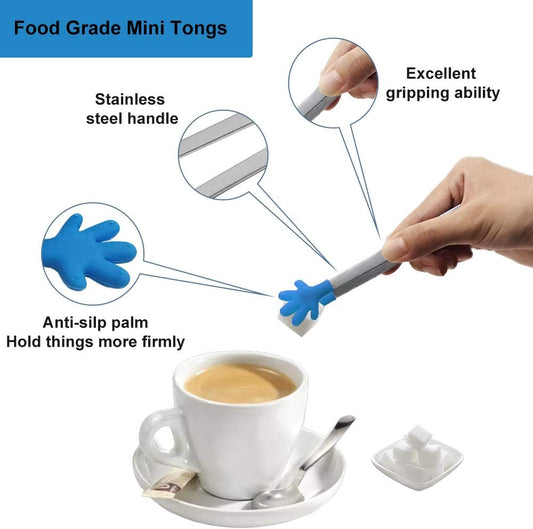 8PCS Silicone Mini Tongs, 5Inch Hand Shape Food Tongs, Colourful Small Kids Tongs for Serving Food, Ice Cube, V1258-DP02-WO-740