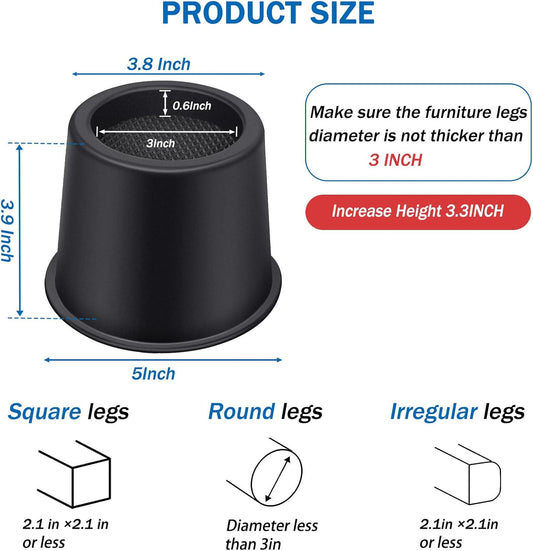 Bed Risers 4 Inch Heavy Duty, Round Furniture Risers for Bed Desk Table Sofa Couch, Bed Lifts Risers, Support V1258-DP02-WO-776