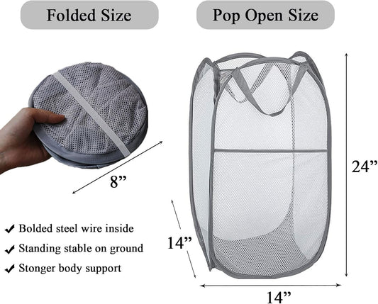 2 Pcs Popup Mesh Laundry Baskets, Collapsible and Portable Clothes Washing Laundry Hampers with Reinforced V1258-DP02-WO-796