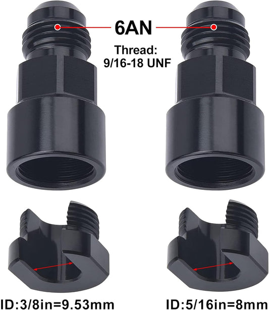 6AN Male to 3/8" & 5/16" Quick-Disconnect Female EFI Fuel Rail Fitting Aluminum V1258-DP02-WO-801