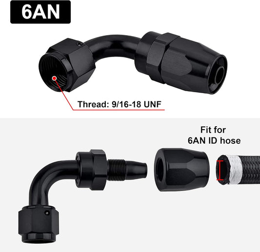 6AN Hose End Fitting 90 Degree Swivel for CPE Braided Hose Black 2PCS V1258-DP02-WO-805