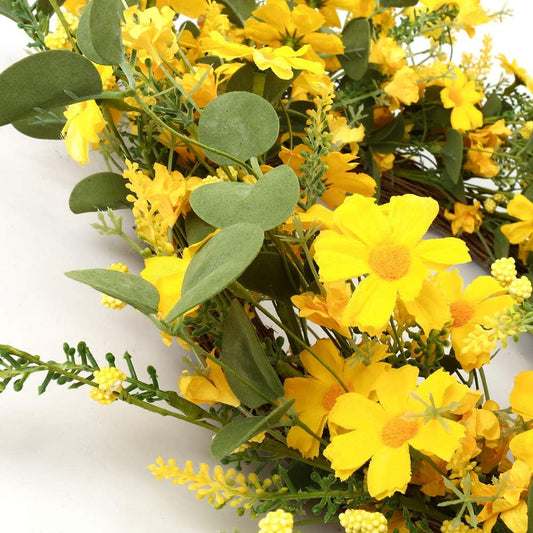 Artificial Spring Wreath 22 Inch Summer Wreaths for Front Door Yellow Daisy Wreath for Indoor Outdoor Home V1258-DP02-WO-814