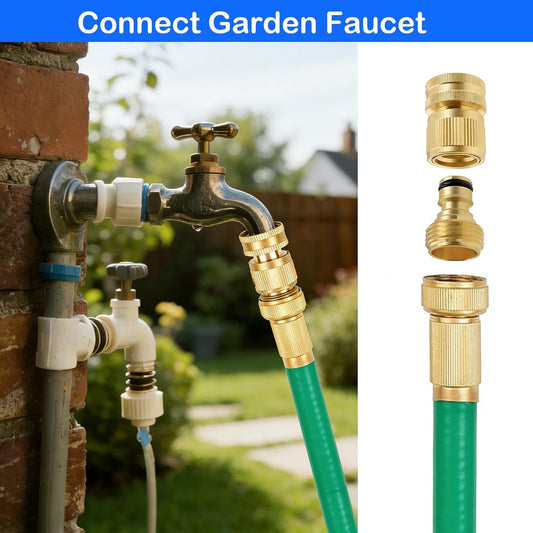 Garden Hose Quick Connector, Solid Brass 3/4 Inch GHT Thread Garden Quick Connect Kit, Male and Female V1258-DP02-WO-827