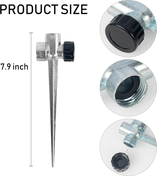 8 Pack 1/2 inch Zinc Alloy Lawn Sprinkler Spike Base, Water Flow Thru Sprinkler for Yard, Lawn, Garden and V1258-DP02-WO-830