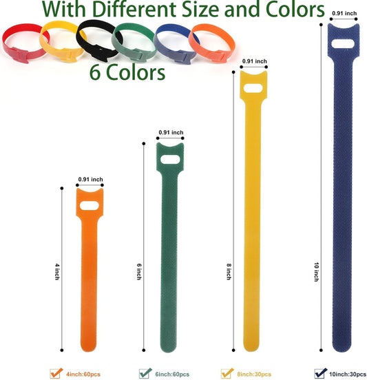 Cable Ties 180PCS, 4+6+8+10 inch Reusable Multi-Colour Cable Ties Wire Ties Cord Organizer Cable Organizer V1258-DP02-WO-847
