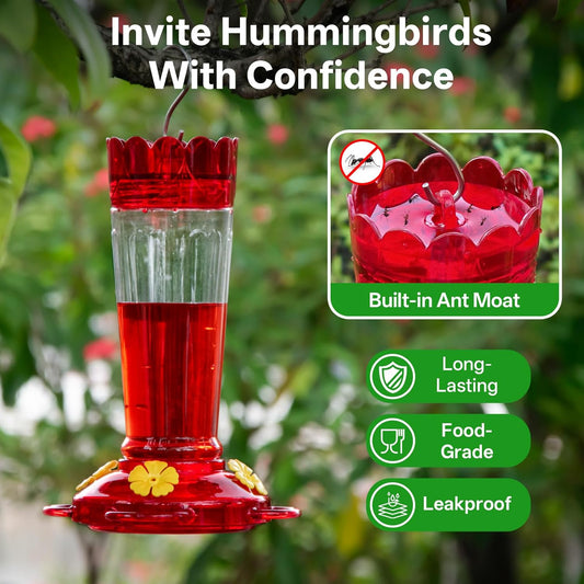 Plastic Hummingbird Feeder, 2-Pack 14 OZ Ant & Bee Proof Hummingbird Feeders for Outdoors Hanging, Leak-Proof V1258-DP02-WO-862