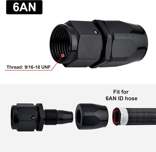 6AN Hose End Fitting Straight Swivel for CPE Braided Hose Black 4PCS V1258-DP02-WO-916