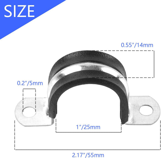 1 Inch Reinforced Rigid Pipe Strap, 2 Holes U Bracket Cable Clamp Hanger, Rubber Cushioned Insulated Clamp, V1258-DP02-WO-919