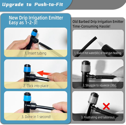 30PCS Push-to-Fit Drip Irrigation Emitters for 1/4 inch Irrigation Tubing, Adjustable 360 Degree Vortex Drip V1258-DP02-WO-927