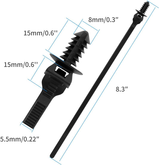 100PCS Fir Tree Nylon Push Mount Zip Ties, Heavy Duty Wire Ties, 2 in 1 Self Locking UV Resistant Assortment V1258-DP02-WO-935