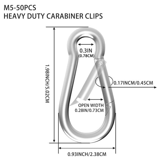 Carabiner, Heavy Duty Galvanized Steel Spring Snap Hook Carabiner Clips with 220LBS Holding Capacity, Ideal V1258-DP02-WO-943