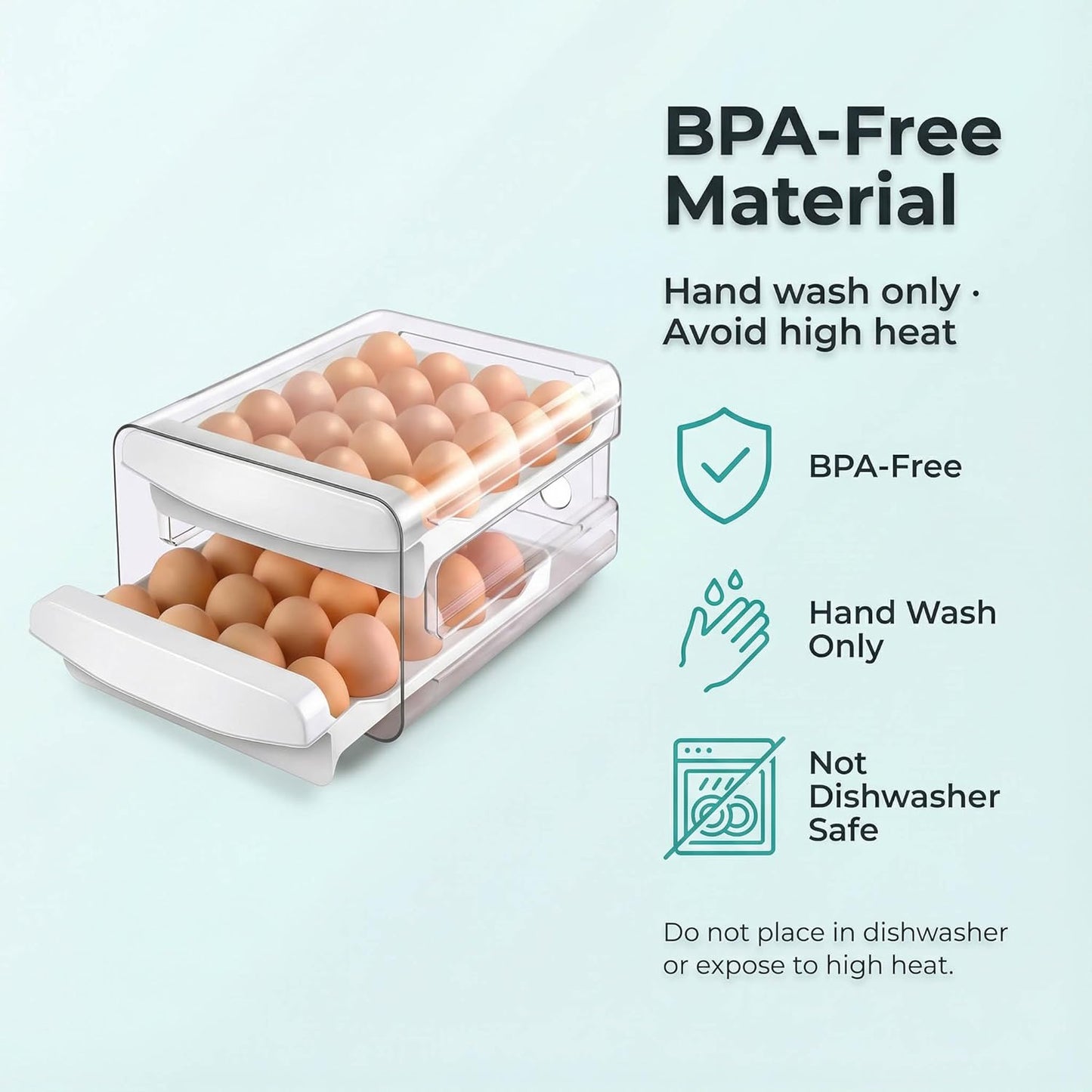 Egg Holder for Fridge, 2-Tier Stackable 40 Eggs Organizer Drawer for Refrigerator, Space-Saving Egg V1258-DP02-WO-957