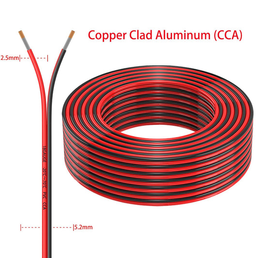 18 Gauge 2 Conductors 30FT Electrical Wire, Red Black Cable, Flexible Low Voltage PVC Copper Clad Aluminum V1258-DP02-WO-974
