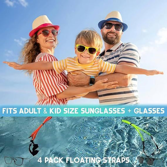 4-Pack Floating Sunglasses Strap - Foam Floating Eyeglass Retainer for Outdoor Sports - Adjustable Elastic V1258-DROP002-STRAP-01-MIX