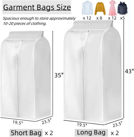 4 Pack Hanging Garment Bags, 43" 35" Long Large Closet Clothes Protector with Zipper, Plastic Jackets Storage V1259-DP01-A-1004
