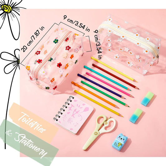 2 Pack Cute Flower Makeup Bags Daisy Zipper Pouches Floral Pencil Pouch Portable Toiletry for Women Travel V1259-DP01-A-1091