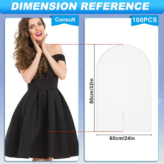 100 Pcs 24'' x 32'' Clear Garment Bags Full Zipper Suit Lightweight Clothes Cover for Hanging PEVA Protectors V1259-DP01-A-1185