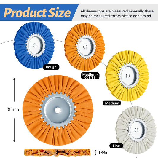 8 Inch Airway Buffing Wheels Aluminum Wheel Polishing Kit in Diameter 5/8 Arbor Hole, Compound and Metal V1259-DP01-A-1190