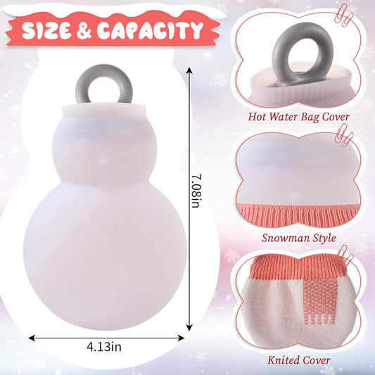 2 Pcs 320 ml Mini Hot Water Bottle with Removable Knitted Cover, Winter Snowman Small Bag Microwave Heating V1259-DP01-A-1199