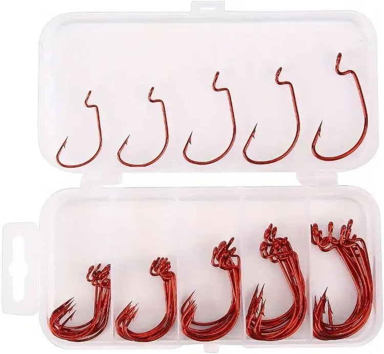 50Pcs Premium Fishing Hooks Set - High Carbon Steel, Ultra Sharp, All-in-One Box for Bass Trout Freshwater V1259-DP01-A-1241