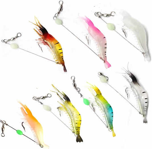7Pcs Fishing Lures Shrimp Bait Set,Soft Bionic Lures, with Luminous Sharp Hooks for Freshwater V1259-DP01-A-1252