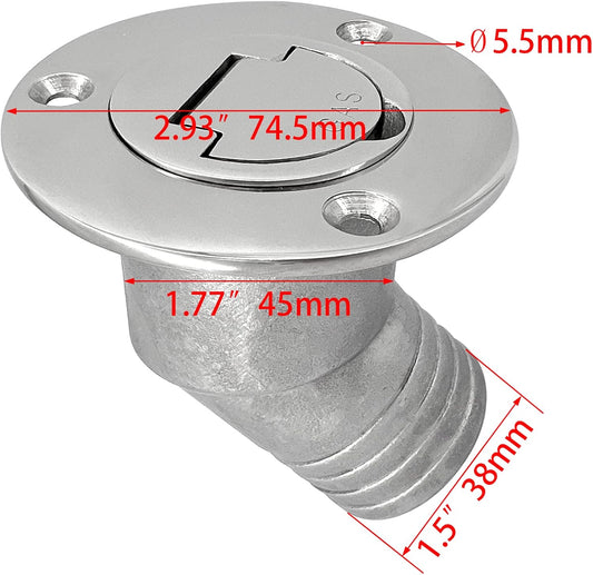 1-1/2"(38mm) Boat Gas Deck Fill/Filler with Keyless Cap Screws, Marine Mirror Polished 316 Stainless Steel V1259-DP01-A-1279