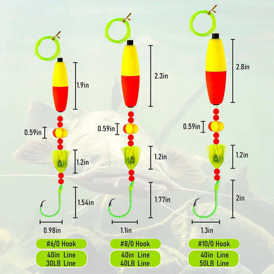 5-Pack Catfish Bait Float Rigs Kit, Ready Cat Fish Rig with Rattles Peg Floats Beads Circle Hooks 6/0 8/0 V1259-DP01-A-1452