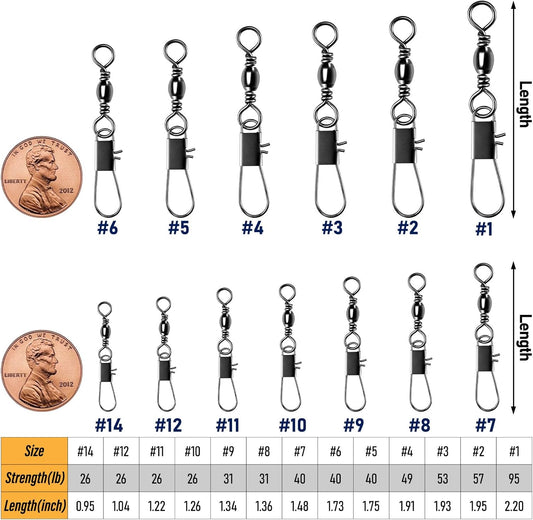 100-Pack Fishing Snap Swivels, Barrel Swivels Tackle with Snaps Freshwater, Stainless Steel Safty Interlock V1259-DP01-A-1453
