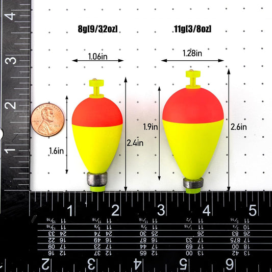 10 Pack Fishing Bobbers Floats, Weighted for Pear Shape EVA Foam Oval Snap-on Floats Corks Floaters Buoys V1259-DP01-A-1455