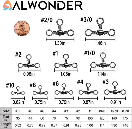 50-Pack 3 Way Swivels Fishing Tackle High Strength Stainless Steel Barrel 35-175LB Three Swivel for Saltwater V1259-DP01-A-1465