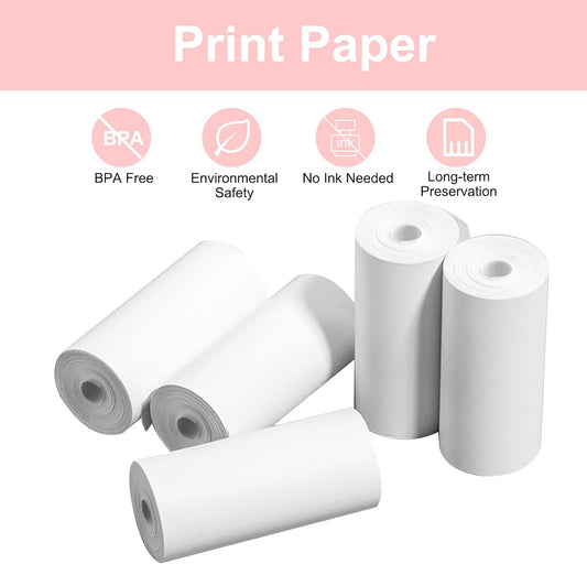 Thermal printing paper refill 5.7*3.0 CM for kids' instant cameras, width 5.7 cm, white, inkless (5 rolls) V1259-DP01-A-1565