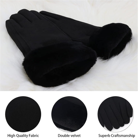 Warm women's winter gloves with thermal fleece text Black M V1259-DP01-A-1574