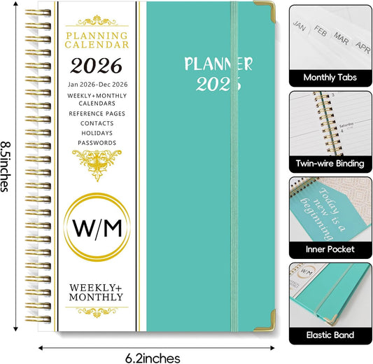 2026 Weekly and Monthly Planner, Jan-Dec, Spiral-Bound with Tabs, Inner Pocket, 6.2" x 8.5" Year Planner V1259-DP01-A-1578