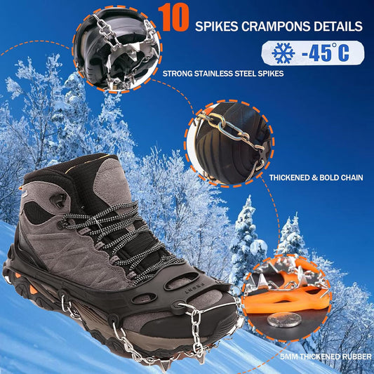 Grodel Stijgijzers for hiking boots with 10 teeth, crampons, shoe spikes, winter, anti-slip shoe spikes for V1259-DP01-A-1600