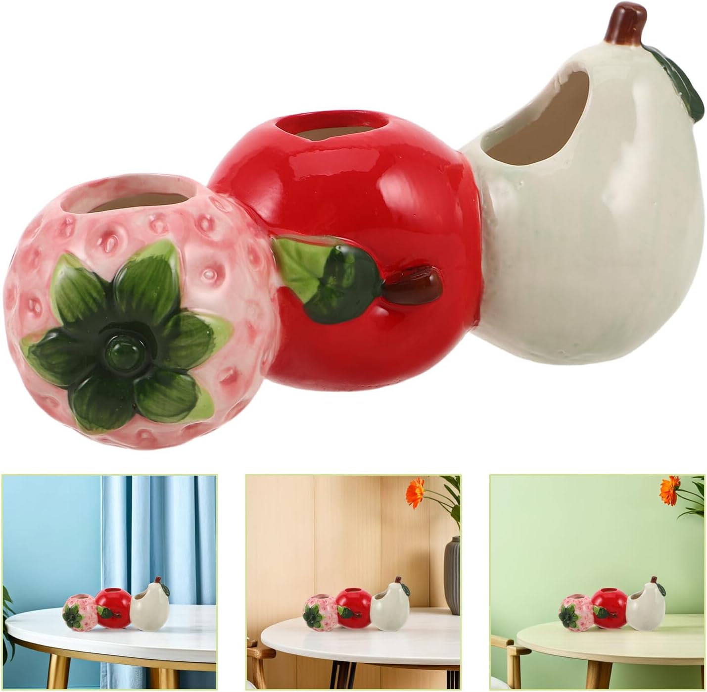 Petluno Ceramic Vase in Strawberry Shape Sturdy Durable Flower Pot for Hydroponic Cuttings Decorative Fruit V1259-DP01-A-1651