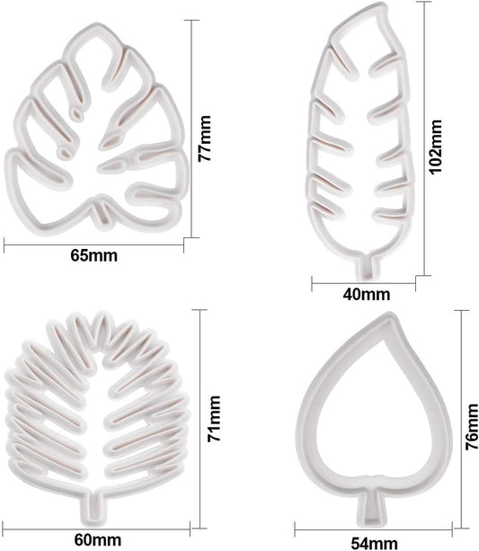 Set of 4 cutters, cookie cutters, leaf cutters, tropical leaves, plastic cake decoration for DIY cookies, V1259-DP01-A-1695