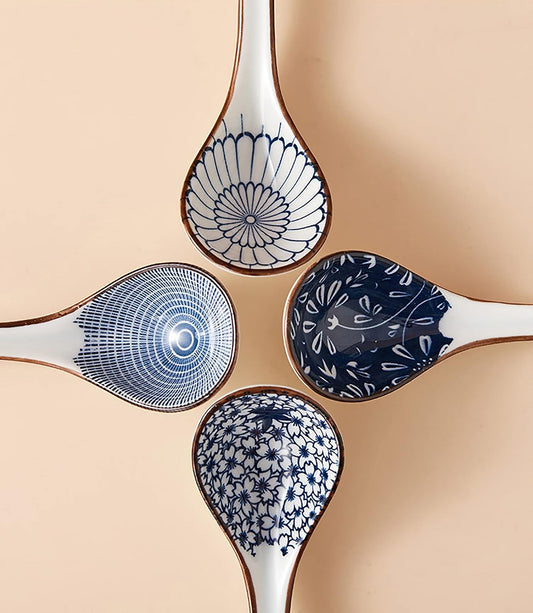 Ceramic Soup Spoons Sets of 4,Asian Soup Spoons,Long Ramen spoons,Japanese soup spoons for V1259-DP01-A-1852
